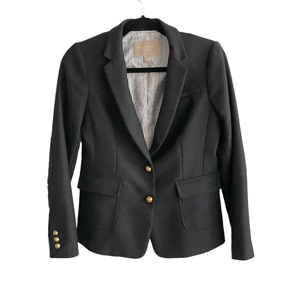 BANANA REPUBLIC Wool Blazer Jacket Elbow Patches Black 4P